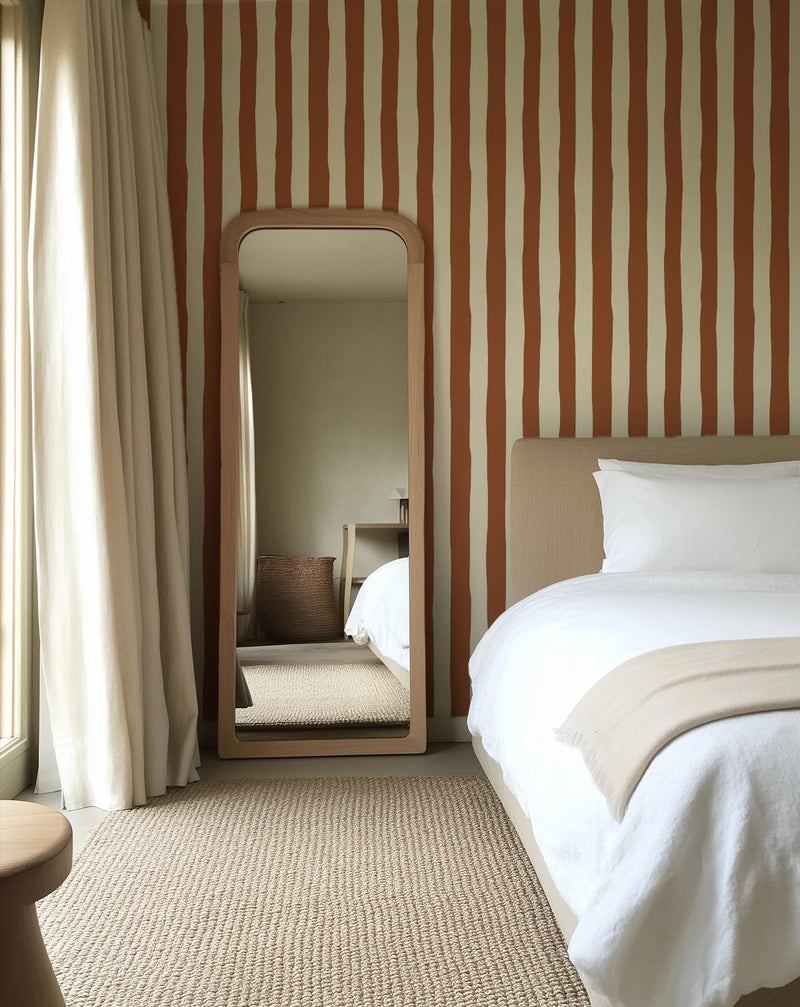 Rust Wavy Stripe Wallpaper - Quality Peel and Stick Adhesive Wallpaper