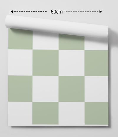 Checkerboard in Sage Green And White  - Peel and Stick Removable Wallpaper