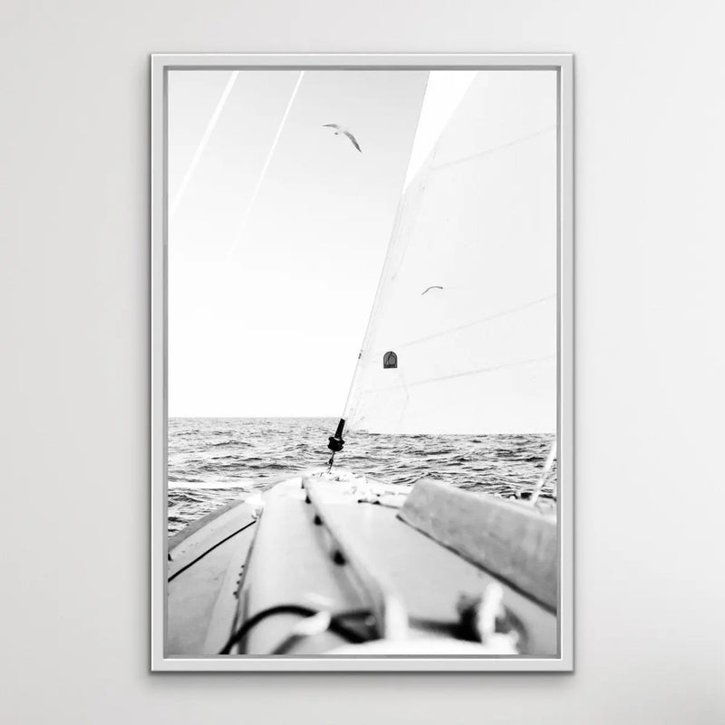 Sail Away - Black and White Yacht Boating Sailing Framed Canvas Print Wall Art Print I Heart Wall Art Australia