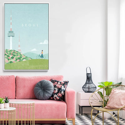Seoul by Henry Rivers - Stretched Canvas Print or Framed Fine Art Print - Artwork- Vintage Inspired Travel Poster I Heart Wall Art Australia 