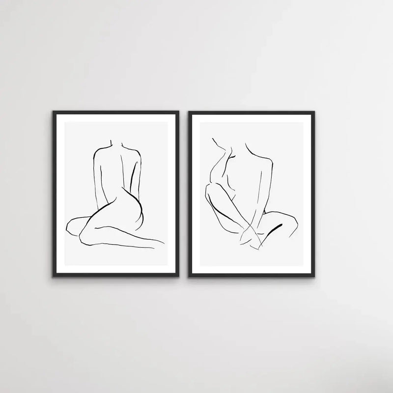 Shape - Two Piece Nude Woman Line Drawing Print Set