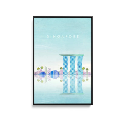 Singapore by Henry Rivers - Stretched Canvas Print or Framed Fine Art Print - Artwork- Vintage Inspired Travel Poster I Heart Wall Art Australia 
