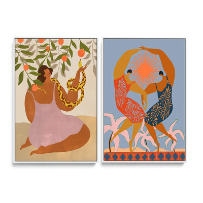 Sisterhood and Smell the Orange by Arty Guava  - Two Piece Stretched Canvas or Art Print Set Diptych I Heart Wall Art Australia 