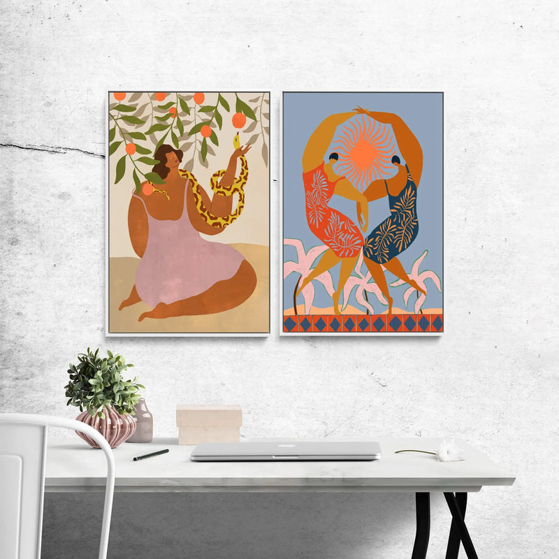 Sisterhood and Smell the Orange by Arty Guava  - Two Piece Stretched Canvas or Art Print Set Diptych I Heart Wall Art Australia 