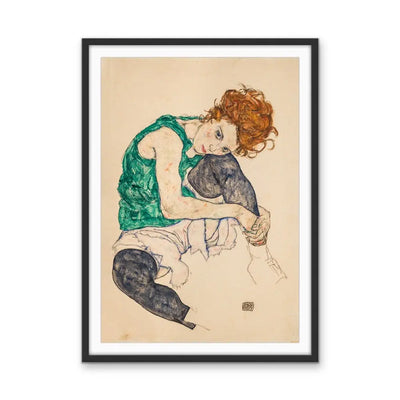 Sitting Woman with Legs Drawn Up by Egon Schiele - Stretched Canvas Print or Framed Fine Art Print - Artwork - I Heart Wall Art