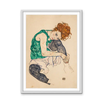 Sitting Woman with Legs Drawn Up by Egon Schiele - Stretched Canvas Print or Framed Fine Art Print - Artwork - I Heart Wall Art