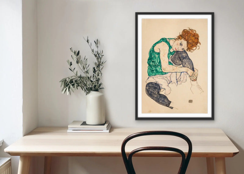 Sitting Woman with Legs Drawn Up by Egon Schiele - Stretched Canvas Print or Framed Fine Art Print - Artwork - I Heart Wall Art