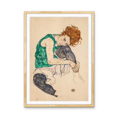 Sitting Woman with Legs Drawn Up by Egon Schiele - Stretched Canvas Print or Framed Fine Art Print - Artwork - I Heart Wall Art