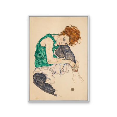 Sitting Woman with Legs Drawn Up by Egon Schiele - Stretched Canvas Print or Framed Fine Art Print - Artwork - I Heart Wall Art