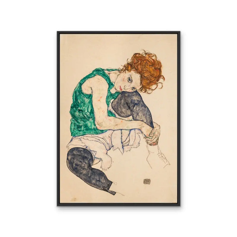 Sitting Woman with Legs Drawn Up by Egon Schiele - Stretched Canvas Print or Framed Fine Art Print - Artwork - I Heart Wall Art