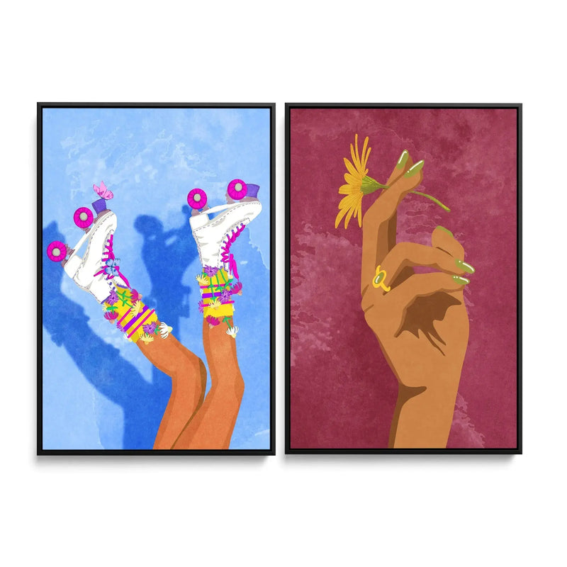 Skate like a Girl and Smoking Flower by Raissa Oltmanns  - Two Piece Stretched Canvas or Art Print Set Diptych