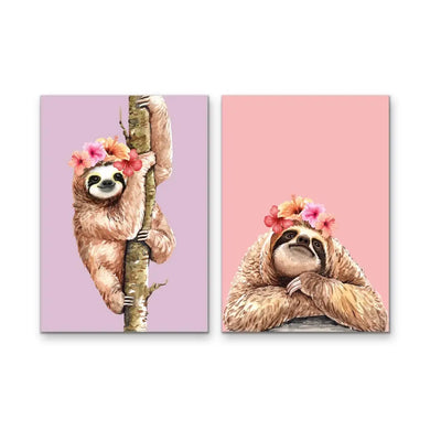 Sloths - Two Piece Kids Sloth Set- Stretched Canvas Print or Framed Fine Art Print - Artwork - I Heart Wall Art