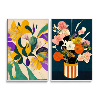 Spring flowers and Flowers At Night by Treechild - Two Piece Stretched Canvas or Art Print Set Diptych I Heart Wall Art Australia 