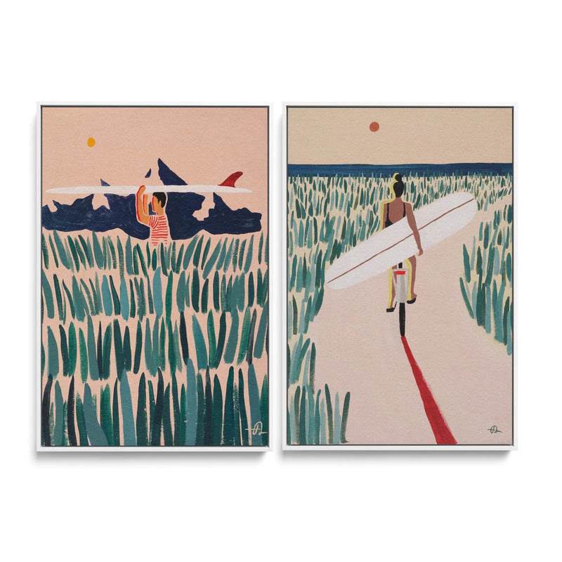 Summer Love and Long Way To the Beach by Fabian Lavater  - Two Piece Stretched Canvas or Art Print Set Diptych I Heart Wall Art Australia 
