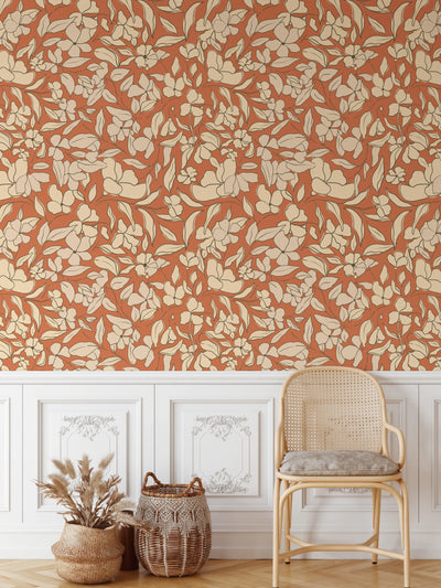 Summers Day  - Rust-Colour Floral Peel and Stick Removable Wallpaper - I Heart Wall Art