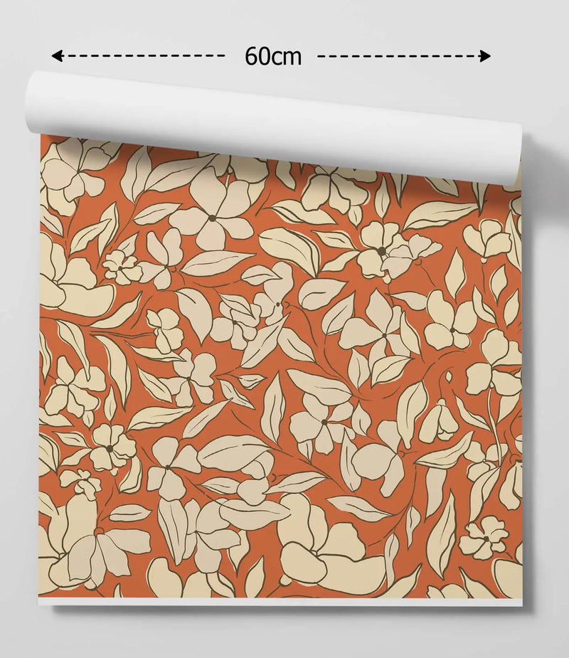 Summers Day  - Rust-Colour Floral Peel and Stick Removable Wallpaper - I Heart Wall Art