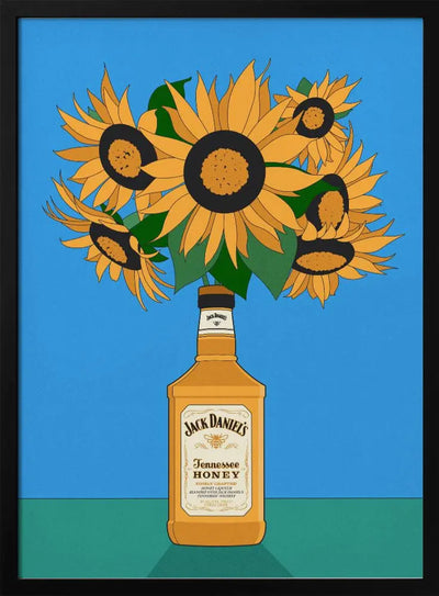 Sunflowers in Honey Whiskey Retro Illustration - Stretched Canvas, Poster or Fine Art Print I Heart Wall Art