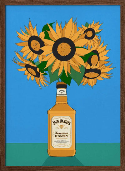 Sunflowers in Honey Whiskey Retro Illustration - Stretched Canvas, Poster or Fine Art Print I Heart Wall Art