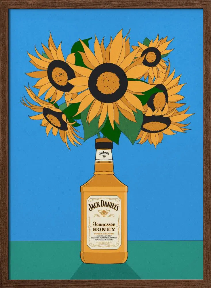 Sunflowers in Honey Whiskey Retro Illustration - Stretched Canvas, Poster or Fine Art Print I Heart Wall Art