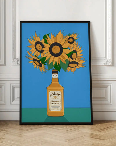 Sunflowers in Honey Whiskey Retro Illustration - Stretched Canvas, Poster or Fine Art Print I Heart Wall Art
