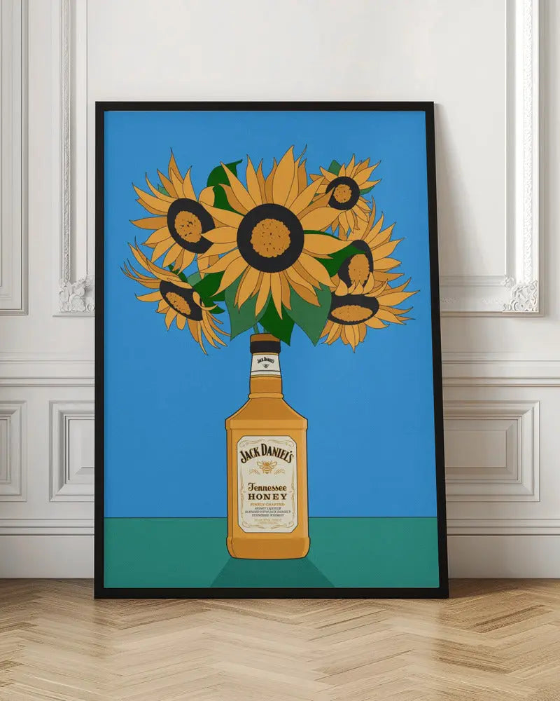 Sunflowers in Honey Whiskey Retro Illustration - Stretched Canvas, Poster or Fine Art Print I Heart Wall Art