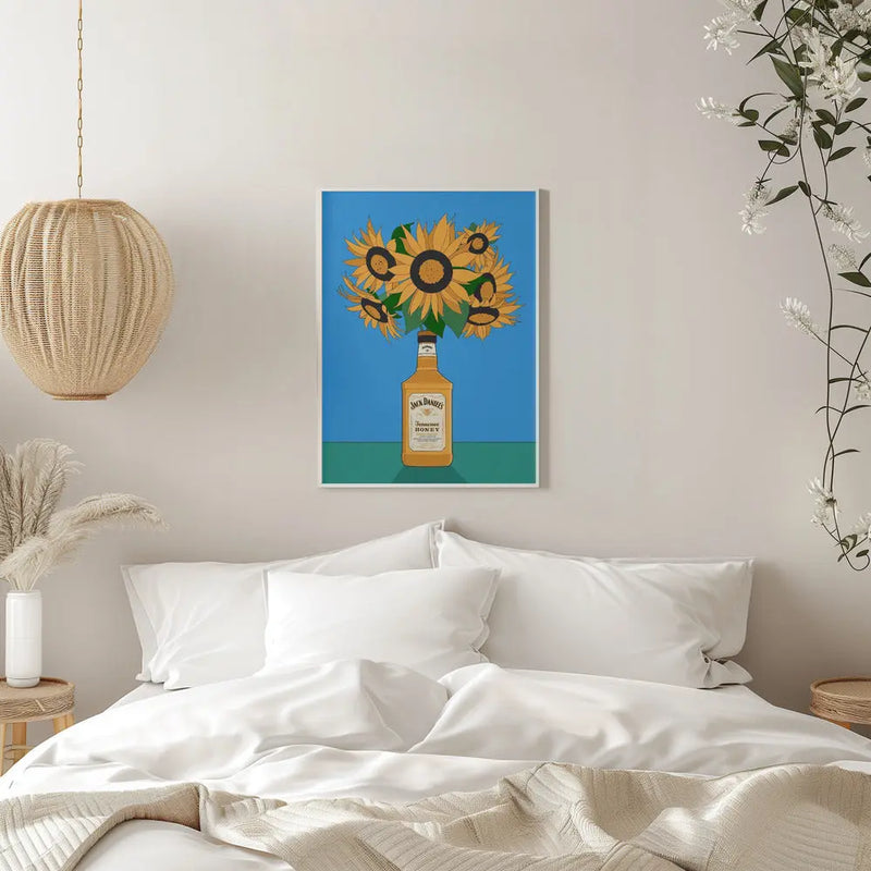 Sunflowers in Honey Whiskey Retro Illustration - Stretched Canvas, Poster or Fine Art Print I Heart Wall Art