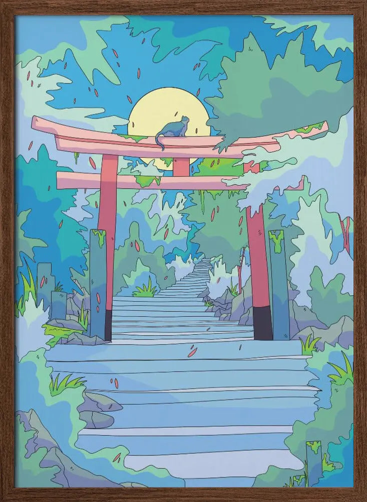 The Cat and the Torii Gate - Stretched Canvas, Poster or Fine Art Print I Heart Wall Art