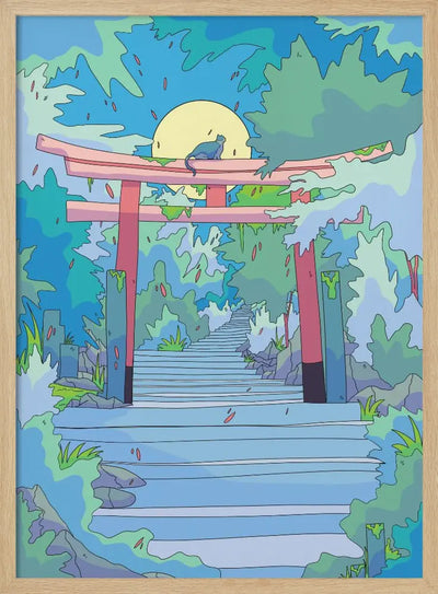 The Cat and the Torii Gate - Stretched Canvas, Poster or Fine Art Print I Heart Wall Art