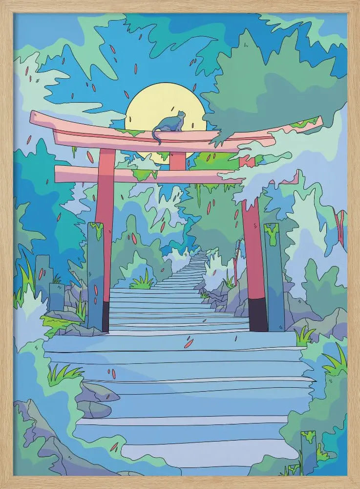 The Cat and the Torii Gate - Stretched Canvas, Poster or Fine Art Print I Heart Wall Art