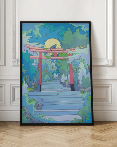 The Cat and the Torii Gate - Stretched Canvas, Poster or Fine Art Print I Heart Wall Art