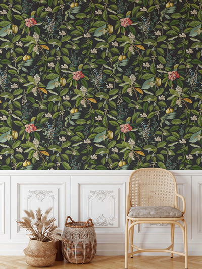 The English Garden Wallpaper in HALF SIZE- Dark Floral Peel and Stick Wallpaper In Traditional Style I Heart Wall Art Australia