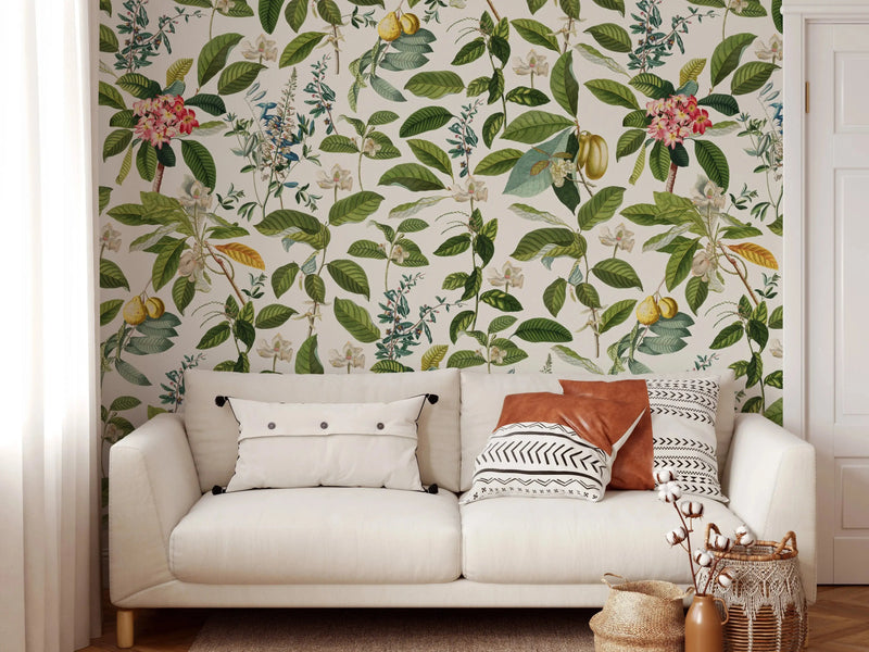 The English Garden in White Wallpaper - Floral Wallpaper In Traditional Style - Removable Peel and Stick or Soak and Stick Wallpaper - I Heart Wall Art