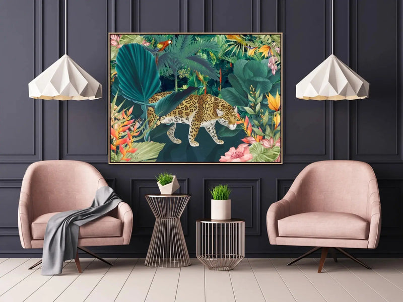 The Faraway Place - Jungle Cheetah Colourful Floral Print on Canvas or Paper