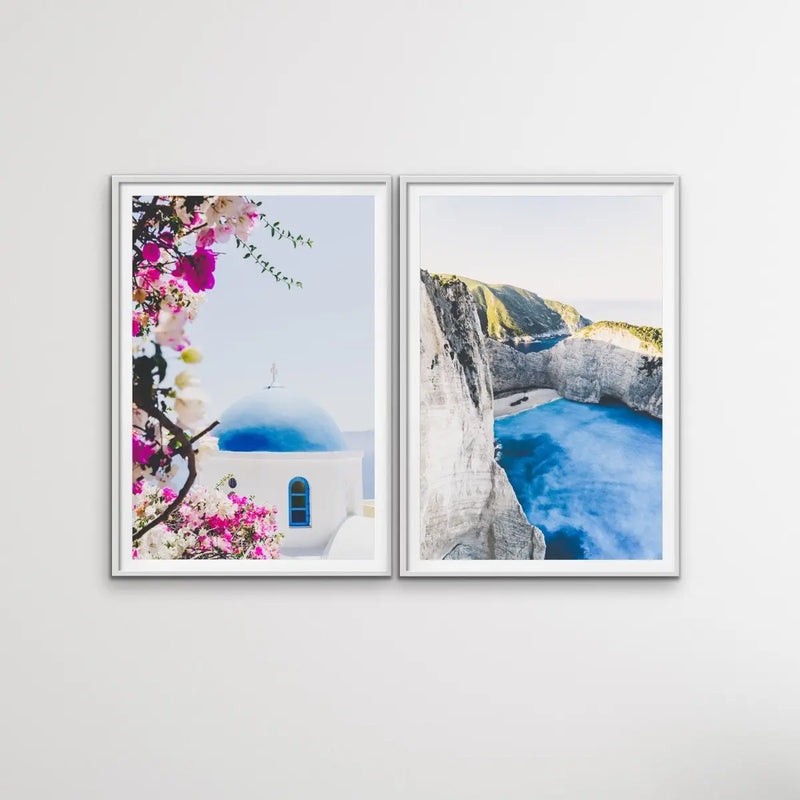 The Greek Isles-Two Piece Santorini Greece Hamptons Blue Prints For Coastal Beach Homes Diptych I Heart Wall Art Australia