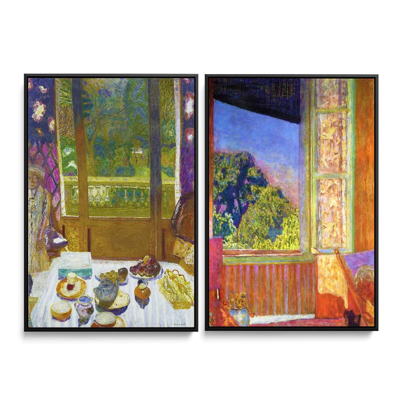 The Open Window and The Breakfast Room by Pierre Bonnard -  Two Piece Stretched Canvas Print or Framed Fine Art Print Set