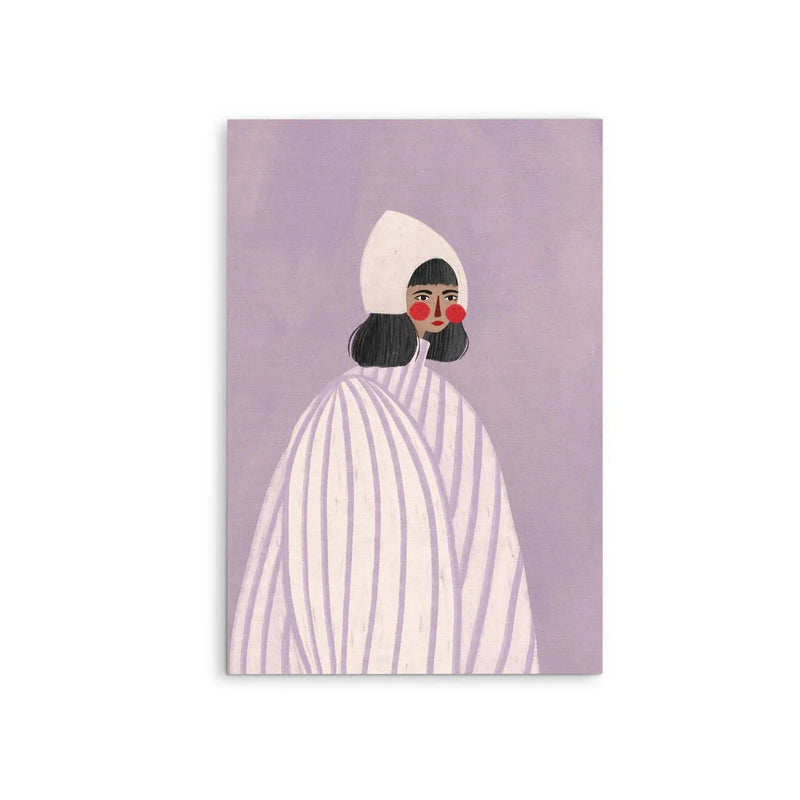 The Woman With The White Hat by Bea Muller - Purple and White Stretched Canvas Print or Framed Fine Art Print - Artwork I Heart Wall Art Australia