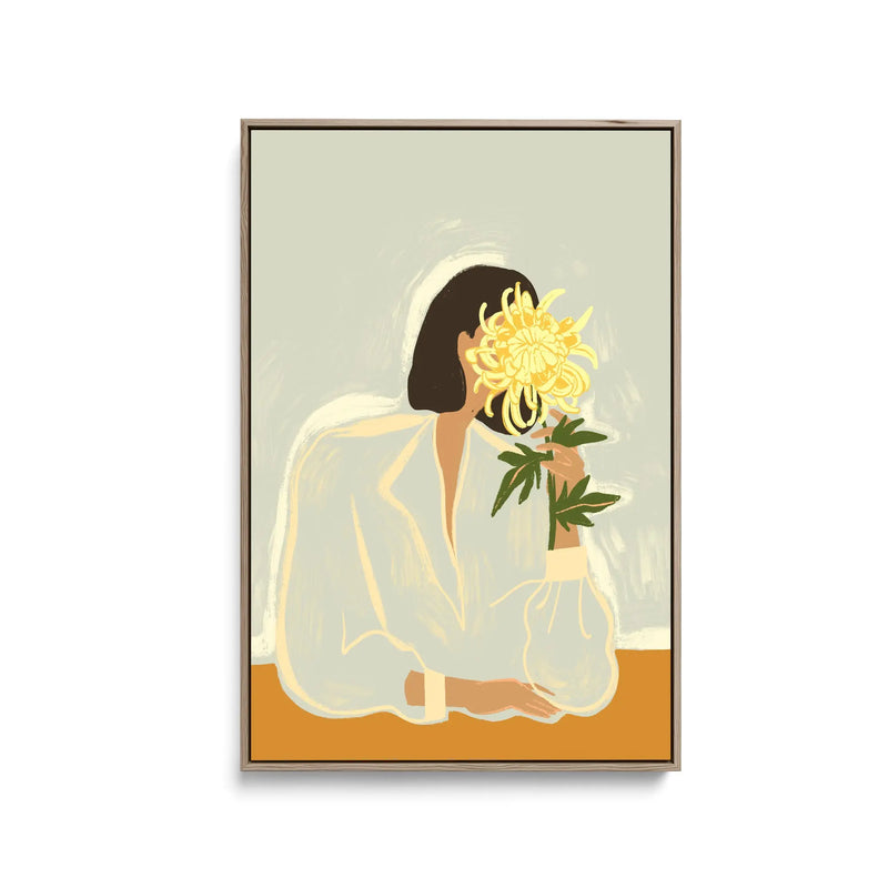 Thecrysanthemum - Woman With Flower - Print In Shades of Green And Yellow - Canvas and Art Print I Heart Wall Art Australia 