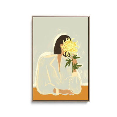 Thecrysanthemum - Woman With Flower - Print In Shades of Green And Yellow - Canvas and Art Print - I Heart Wall Art