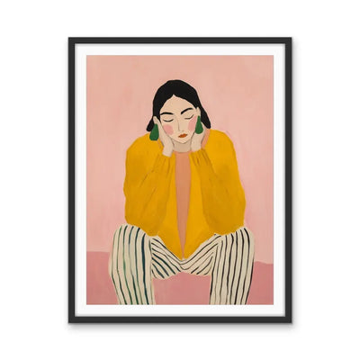 There She Is - Pink And Yellow Art Print Featuring A Woman I Heart Wall Art