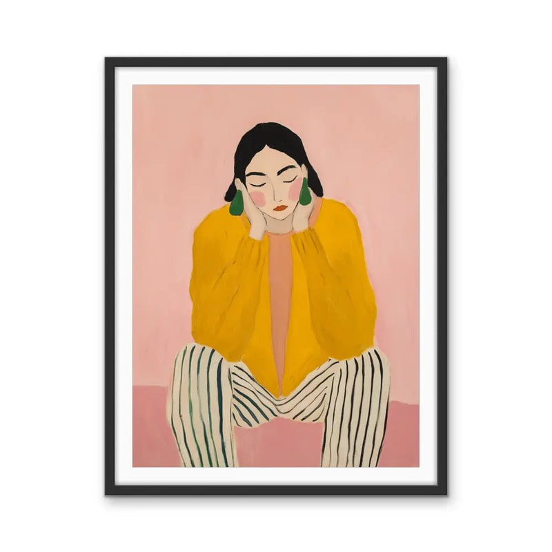There She Is - Pink And Yellow Art Print Featuring A Woman I Heart Wall Art