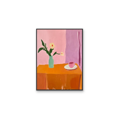Time For a Cuppa - Orange Pink Still Life Stretched Canvas, Wall Art Print I Heart Wall Art