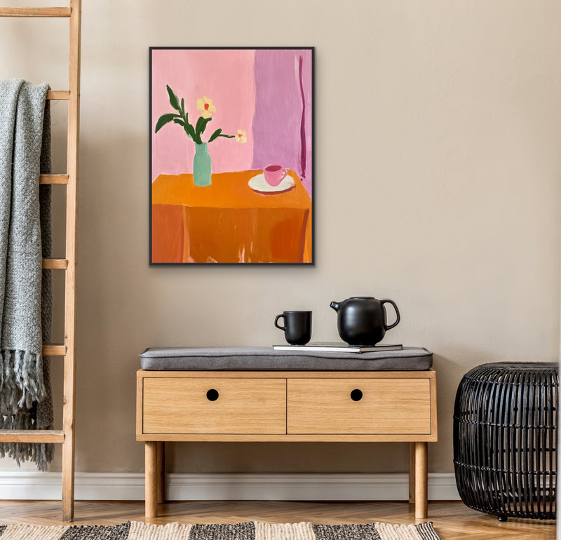 Time For a Cuppa - Orange Pink Still Life Stretched Canvas, Wall Art Print I Heart Wall Art