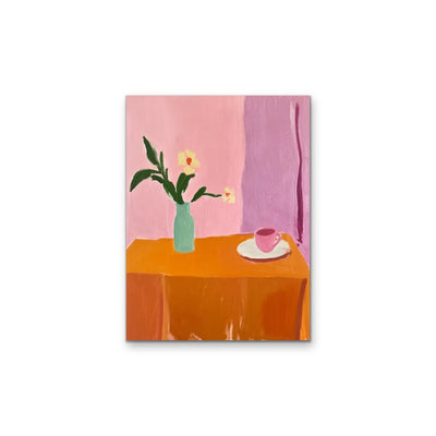 Time For a Cuppa - Orange Pink Still Life Stretched Canvas, Wall Art Print I Heart Wall Art