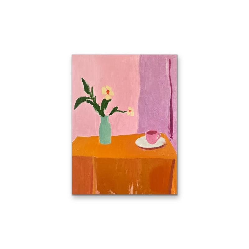 Time For a Cuppa - Orange Pink Still Life Stretched Canvas, Wall Art Print I Heart Wall Art