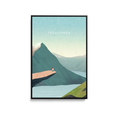 Trolltunga by Henry Rivers - Stretched Canvas Print or Framed Fine Art Print - Artwork- Vintage Inspired Travel Poster I Heart Wall Art Australia 