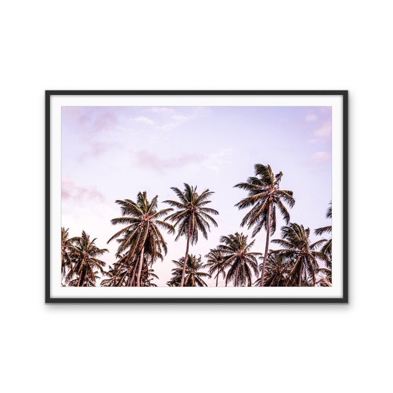Tropical Palm-scape - Light Purple Sunset Stretched Canvas Wall Art Print I Heart Wall Art