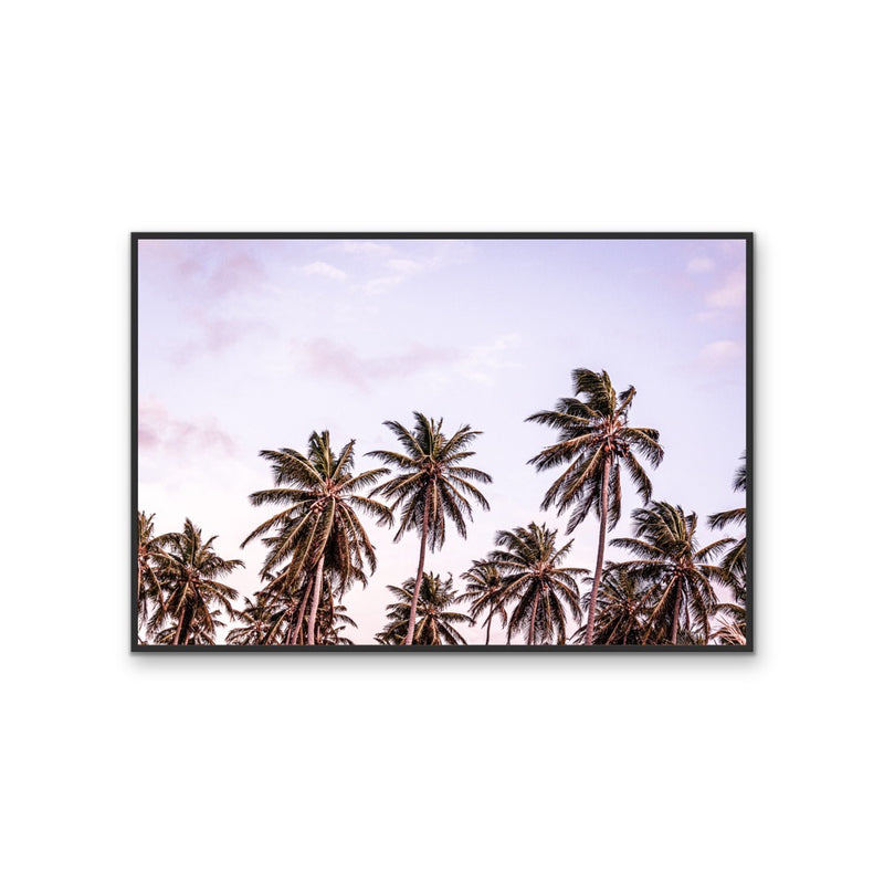 Tropical Palm-scape - Light Purple Sunset Stretched Canvas Wall Art Print I Heart Wall Art