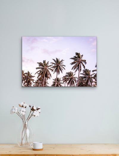 Tropical Palm-scape - Light Purple Sunset Stretched Canvas Wall Art Print I Heart Wall Art