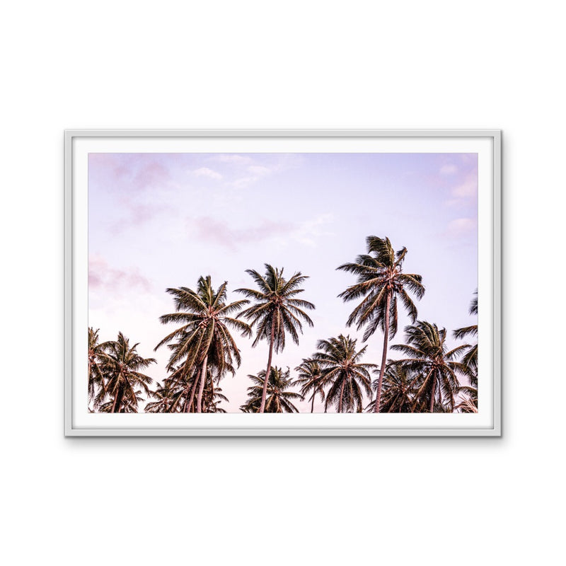 Tropical Palm-scape - Light Purple Sunset Stretched Canvas Wall Art Print I Heart Wall Art