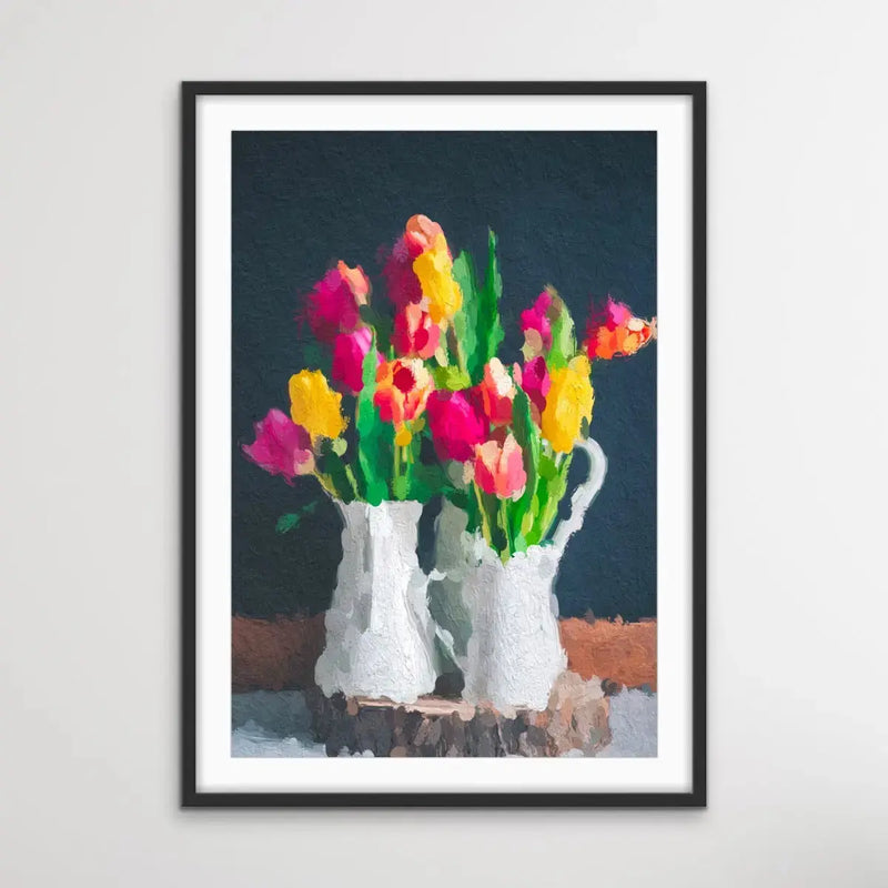 Tulips In Abstract - Colourful Abstract Tulips In Vase Painterly Style Painting I Heart Wall Art Australia